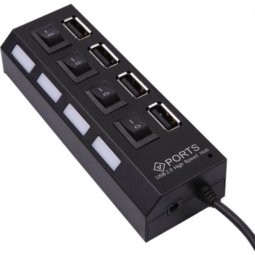 High Speed External USB Adapter With Power on/off Switch Cable Mini 4 Ports USB 2.0 Hub LED For Laptop PC Notebook Computer