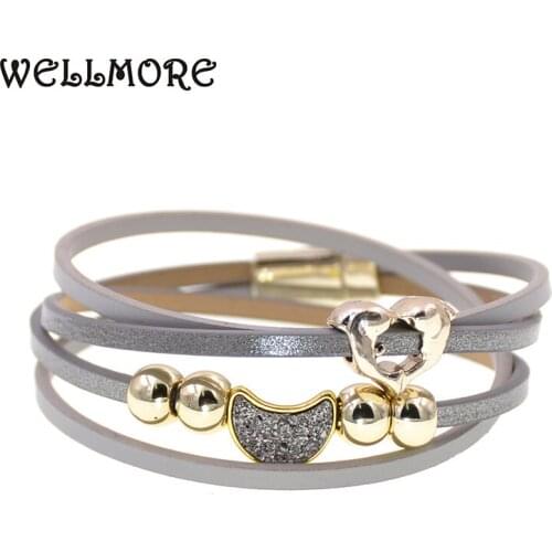 WELLMORE leather bracelet fashion beaded bracelets MOON dolphin charm bracelets for women Bohemian bracelet femme wholesale