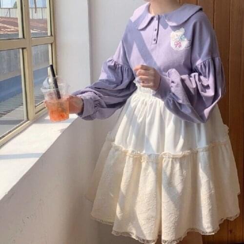 Japanese preppy style kawaii high waist cake skirt female ulzzang Harajuku lace skirt Korean sweet cute Lolita strap skirt