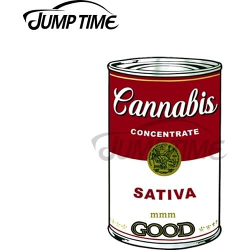 JumpTime 13 x 2.8cm For Cannabis Soup Can Sativa Pop Funny Car Sticker Cartoon Decal Occlusion Sunscreen Scratch Car Assessoires