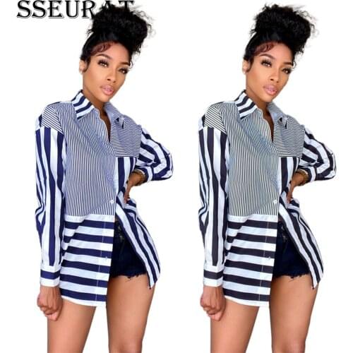 SSEURAT Fall 2021 Womens Wear Fashionable Ladies With Loose Stripe Prints Shirt Skirt Dress