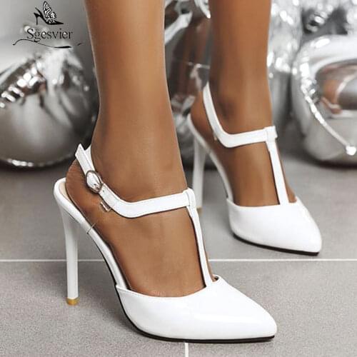 Sgesvier Plus size 35-46 New High heels women sandals stilettos summer shoes woman pointed toe solid color ladies party shoes