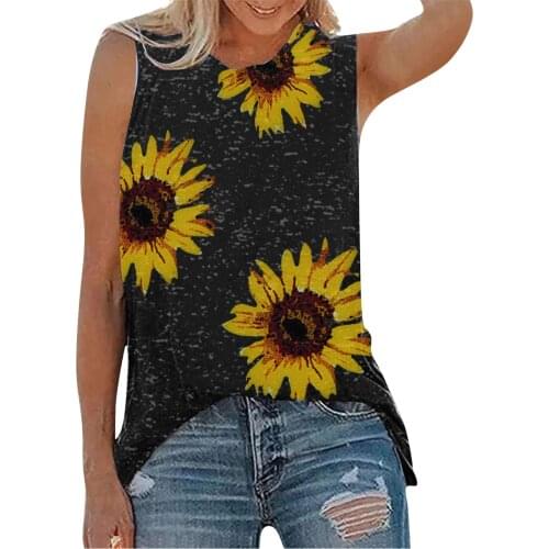 Women Summer Tops O-Neck Daisy Print Sleeveless Vest Tank Top Sunflower Graphic Blouse Woman T shirts Beach Style T-Shirts