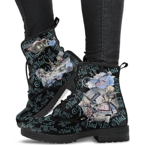 Skull Pansy – bottines Vintage en cuir Pu pour femme, chaussures à talons bas, bottes de neige à lacets, pour moto 43, automne