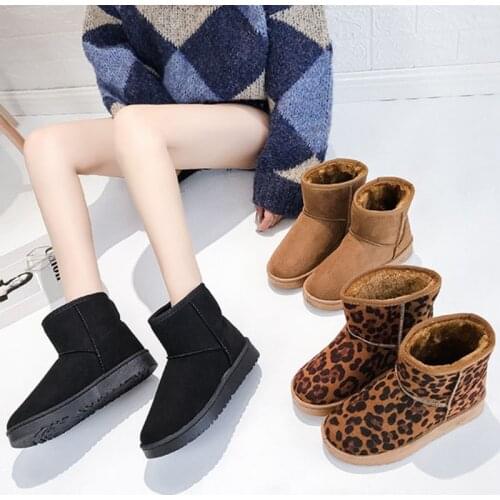 2021 Women Snow Boots Winter Warm Flats Platform Leopard Boots Ladies Shoes New Leisure Fur Suede Non-slip Female Ankle Booties