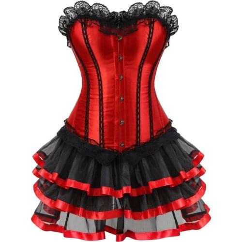 2018 Women Burlesque Dancer Dress Witch Halloween Sexy Underbust Bustier Corset Mini skirt Gothic Corset Dress With Skirt 6XL