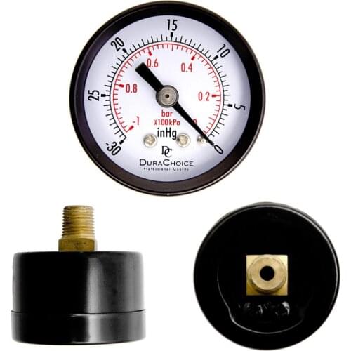 1Pc 1-1/2" Dry Utility Mini Vacuum Pressure Gauge Blk.Steel 1/4" Center Back, -30HG/0PSI Pressure Tester Measuring Instruments