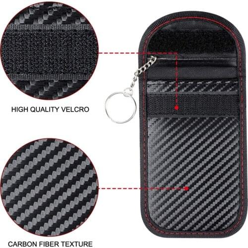 1pc/2pcs Portable Signal Blocker Car Key Case Faraday Cage Keyless Entry Fob Pouch RFID Blocking Bag with Key Chain Ring