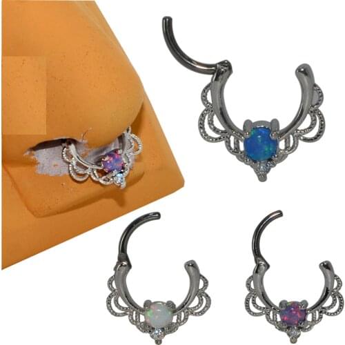 1Pc Lacey Opal Drapery Royalty Septum Rook Clicker Ring Nose Ring Titanium Shaft 16G Hanger Ear r Helix Cartilage Rings Piercing
