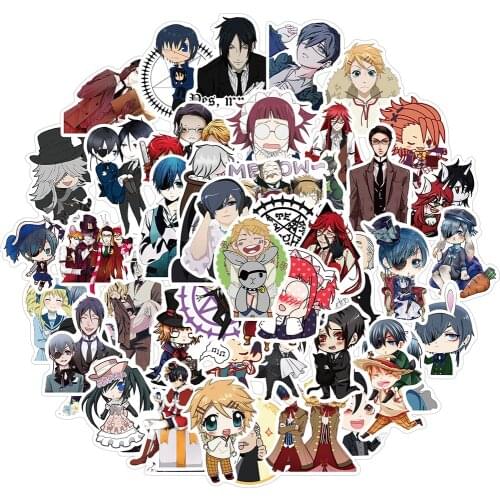 50pcs Black Butler Anime Stickers Cartoon Waterproof Decal Toy Stationery Laptop Luggage Suitcase Phone Fridg Kids Sticker