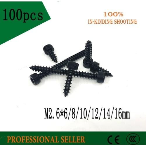 100Pcs M2.6 * 6/8/10/12/16 MM Black Cylinder Head Hexagon Head Self-tapping Screws Cup Furniture Sound Sharp Screws