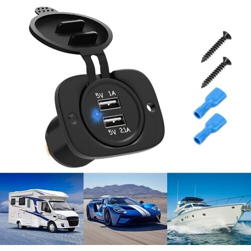 12-24V 3.1A Dual USB Socket Charger Waterproof Universal Socket Plug for Car Motorcycle Truck Marine Adapter Outlet Power
