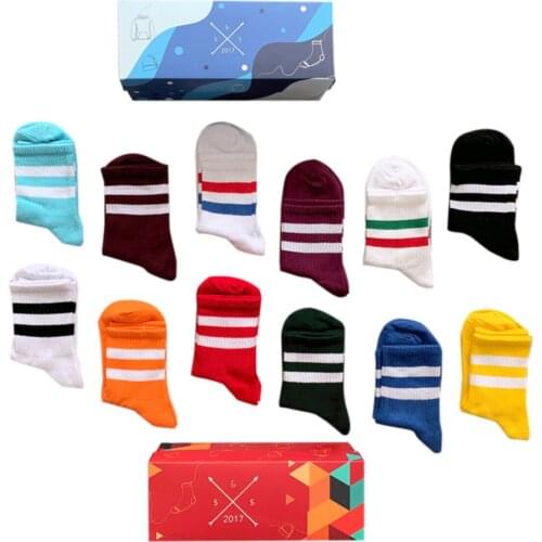 12 double Tennis-Striped Colorful Socks Box