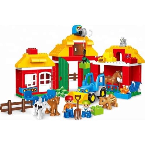 ABS Plastic 123 pcs happy farm educational toy building blocks toys with legoing duplo toy