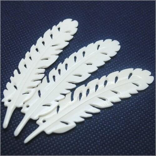 2pcs natural bone beads accessories carving beads feather shape diy beads 80x18mm white colors jewelry findings factory making