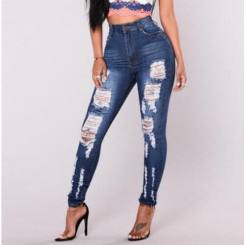 2020 fashion Cow pants boutique stretch cotton hole pencil pants feet thin high waist female denim pant trousers streetwear