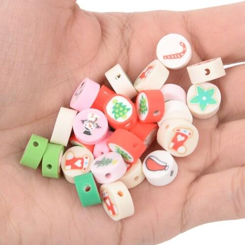 30 Pcs 10MM Mixed Color Christmas Clay Beads Resin XMAS Polymer Loose Spacer Beads For Jewelry Making DIY Bracelets Accessories