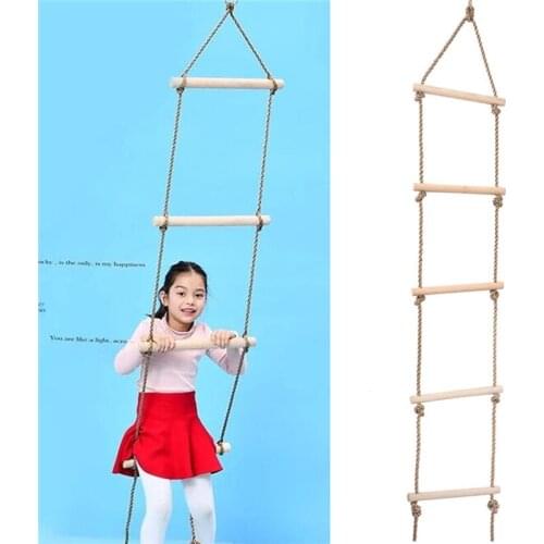 5 Wooden Rungs PE Rope Ladder Children Climbing Toy Kids Sport Rope Swing Safe Fitness Toys Equipment Indoor Outdoor Garden New