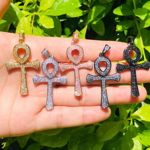 5pcs ANKH Cross Pendant Charm for Women Bracelet Necklace Making CZ Pave Religious Handcrafted Jewelry Accessory Wholesale