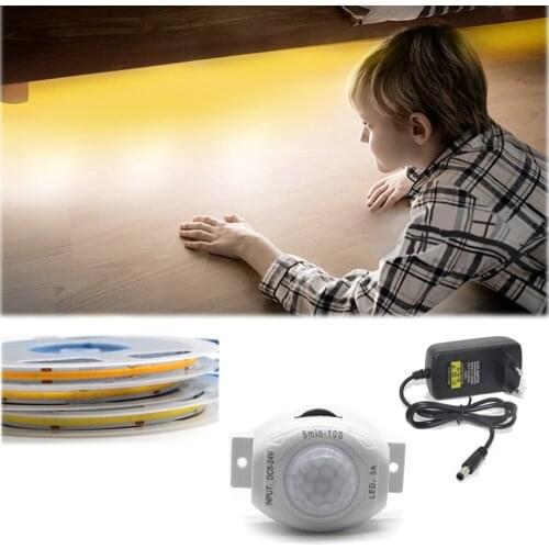 12V Wireless PIR Motion Sensor COB Led Stirp Light Without Blind Spots Kitchen Bedside Decor Night lamp LED Under Cabinet Light