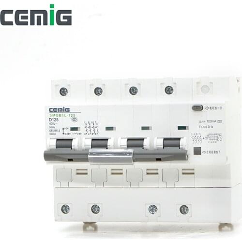 Cemig SMGB1L-125 Miniature Leakage Circuit Breaker MCB Phase Line + Neutral + Leakage Protection RCD AC230V 63A - 100A 4P+N RCBO