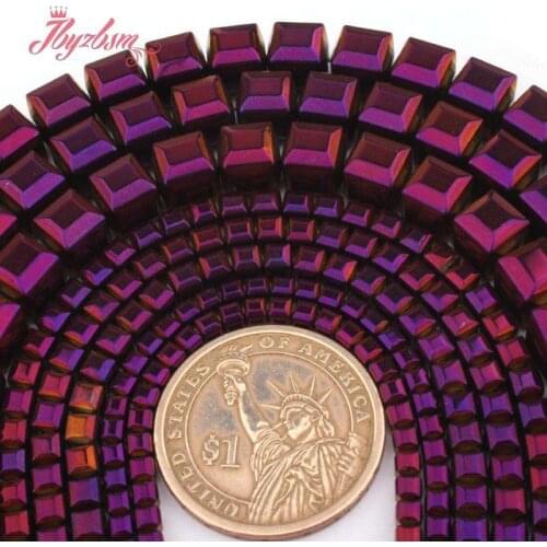 Cube Hematite Beads Faceted Purple Square Hematite Stone Spacer Beads for DIY Accessories Necklace Bracelets Jewelry Making 15"