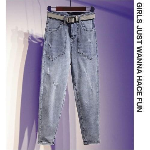 European Station 2021 Jeans Womens Harem Pants Autumn And Winter New All-Match Female Plus Size Pants Small Feet Nine-Point Pan