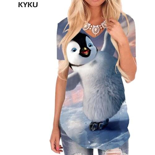 KYKU Penguin T Shirt Women Animal T-shirts 3d Cloud V-neck Tshirt Hip Hop Shirt Print Womens Clothing Summer Cool Plus Size