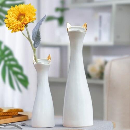 European Cat Ear Ceramic Vase Furnishing Home Livingroom Desktop Adornments Crafts Cafe Table Bookcase Accessories Decoration