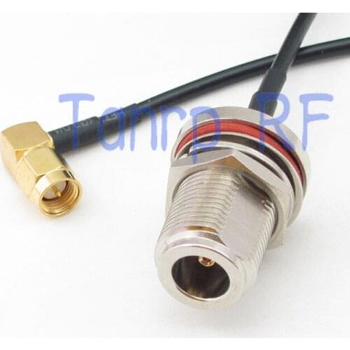 10pc 8in N female with nut bulkhead to SMA male right angle RF adapter connector 20CM Pigtail coaxial jump cable RG174 extension
