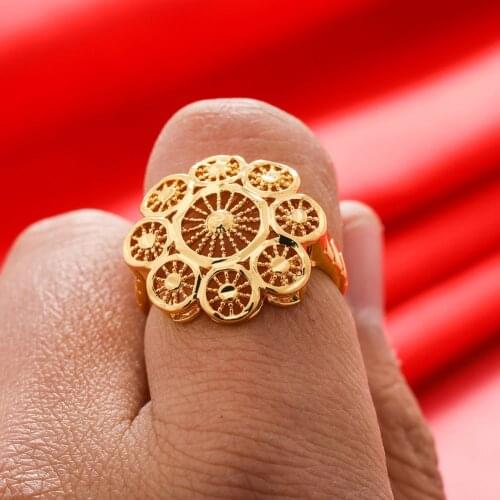 Dubai Gold Color Rings 24K For Women Wedding Jewellery Womens Ring For Girls Bridal Wife Gifts African Dubai French