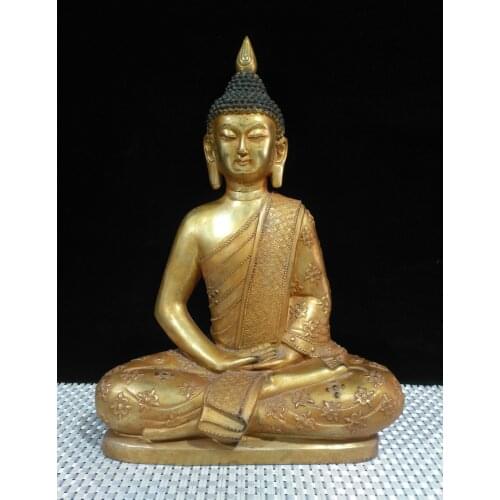 15"Chinese temple collection Old Bronze brass Northern Wei Buddha Sakyamuni Sitting Buddha Ornaments Town House Exorcism