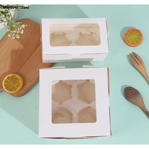 10Pcs/5Pcs 2/4/6 Cavities Cupcake Boxes and Packaging Cookie Boxes Dessert Containers for Window Muffin Dragees Holder Boxes