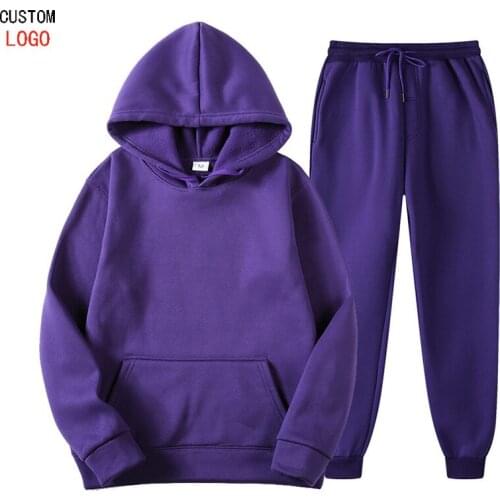 2Pcs Men Sets Tracksuit Pullover Hoodies Pant Casual Fashion Hoody Sweatshirts + Sweatpants Custom Logo Text Image Print
