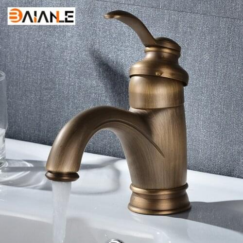 Basin Faucet Deck Mounted Traditional Bathroom Sink Vessel Faucet Antique Brass Finish Single Handle faucet Basin Mixer Tap