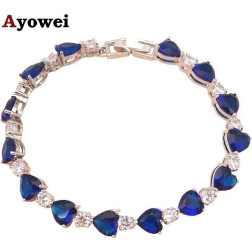Best gift for friends heart charm bracelets for women Deep blue zirconia white Silver Fashion jewelry TB534A