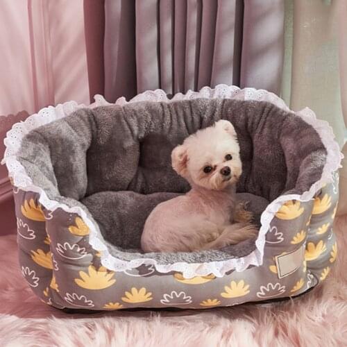 Cute Flower Lace Decoration Cat Dog Bed House Nest Winter Warm Cozy Kennel Sofa for Small Medium Cat Puppy Teddy Mat Pet Product