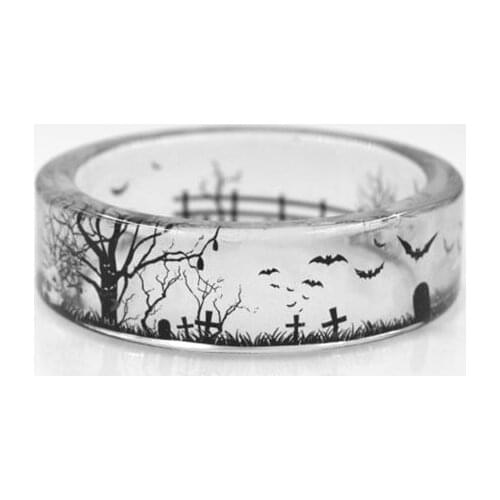 Fashion Handmade Transparent Bat and Trees Resin Rings Scenery Inside Black and White Women Finger Knuckle Ring BS-0015N