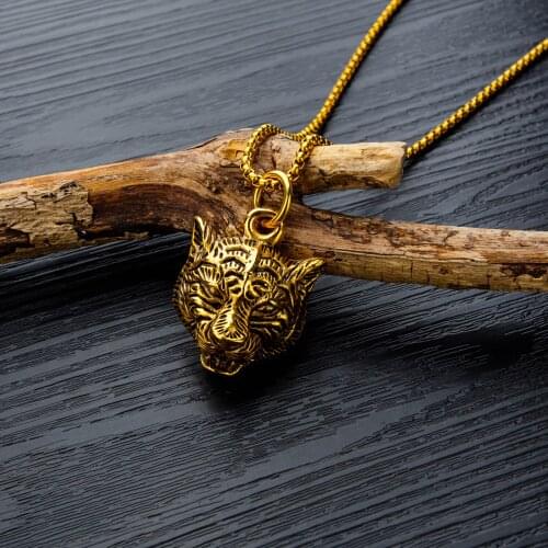 55Cm 2021 Trend Stainless Steel Color European American Fashion Tiger Head Personalized Man Necklace Rock Style Animal Pendant
