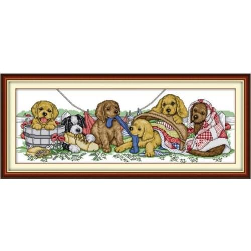 Six puppies cross stitch kit aida 14ct 11ct count print canvas cross stitches needlework embroidery DIY handmade