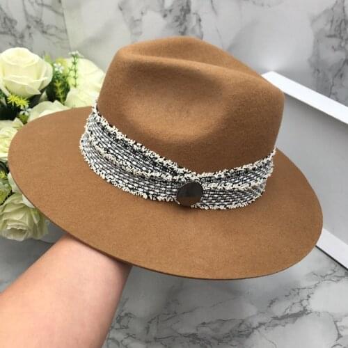 Panama Europe and the United States new winter wool Hat Fedora British fashion female the wide socialite tide