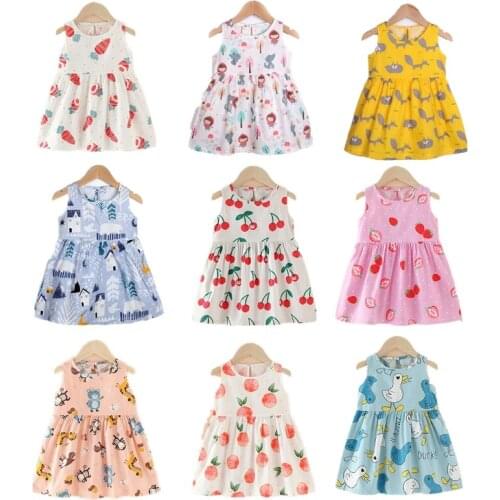 Baby Girls Dresses Summer Dresses Kids Sleeveless Cute Pattern Print O-neck A-line Dress Summer Princess Dresses for Girl 0-4Y