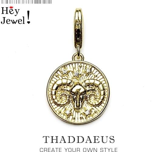Zodiac Sign Aries Charm For Women Men Trendy 925 Sterling Silver Gold-color Jewelry Fit Bracelet Necklace Phone Chain Keyring