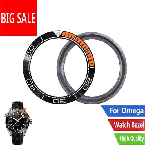 CARLYWET Watch Bezel Pure Ceramic Black Orange Silver Writing 41.5mm outside for Omega SEAMASTER PLANET OCEAN 600M COLLECTION
