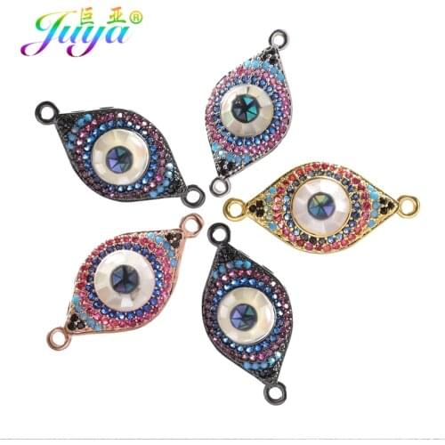 Juya DIY Multicolor Rainbow Cz Greek Evil Eye Connector Charms For Handmade Turkish Lucky Eye Jewelry Making Material Supplies
