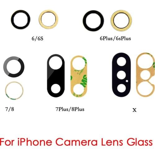 2pcs/set Back Rear Camera Glass Lens Cover Replacement for iPhone 6 6 plus 6s 6s plus 7 7p 8 8 Plus X with Adhesive