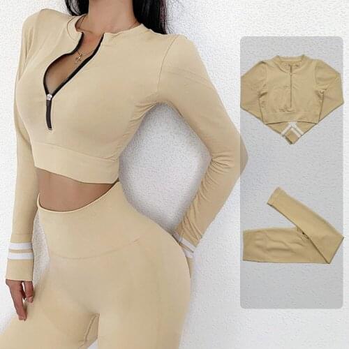 High Waist Sportswear Workout Clothes Women Seamless Yoga Set Zipper Long Sleeve Sports Top Gym Clothes Fitness Leggings