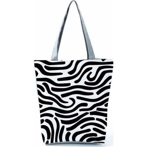 Zebra Pattern Handbags Fashion Leopard Eco Reusable Shopping Bags Large Capacity Tote Summer Black Cool Style Women Shoulder Bag