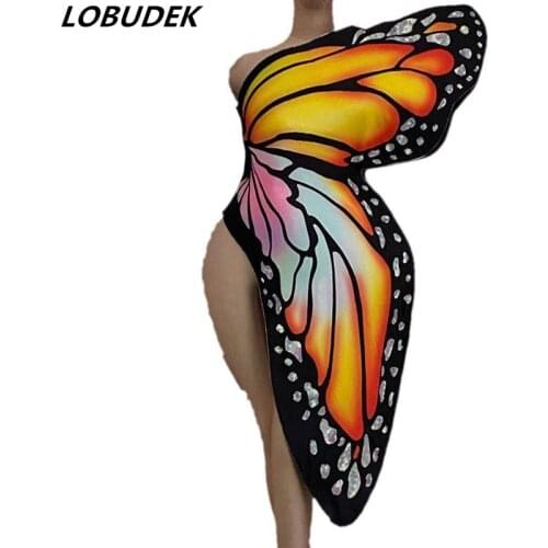 Butterfly Wings Sequin Dance Costume Halloween Party Show Role-playing Cosplay Costume Festival Rave DJ Singer Dancer Stage Wear