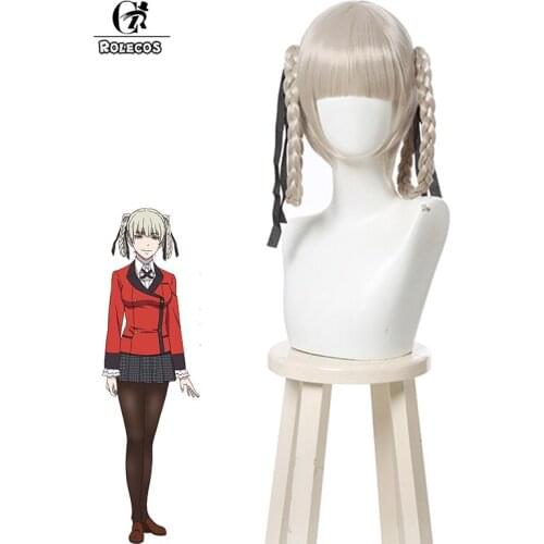 ROLECOS Anime Kakegurui Cosplay Hairs Momobami Kirari Cosplay 35cm Gray Braids Styled Heat Resistant Synthetic Hair Cosplay Hair